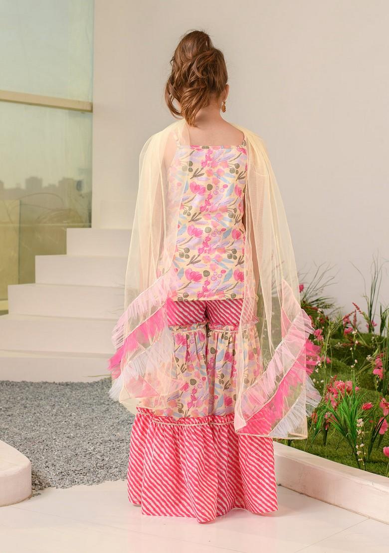 Yellow Printed Kurta With Sharara And Dupatta (Set of 3)