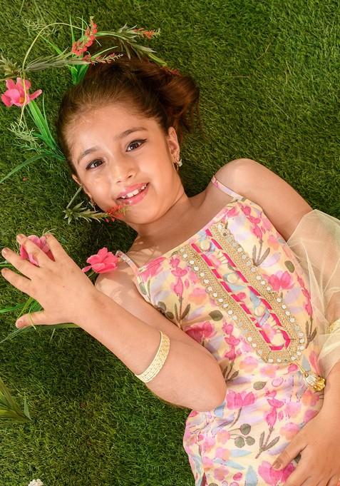 Yellow Printed Kurta With Sharara And Dupatta (Set of 3)