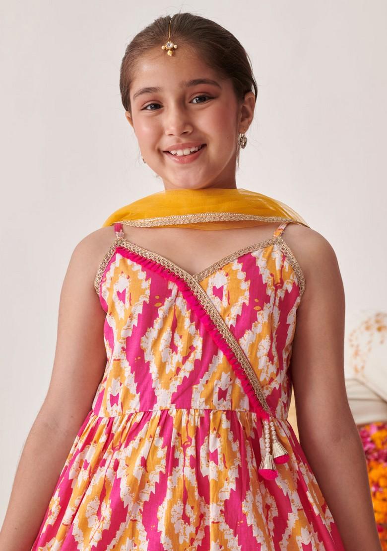 Orange Printed Kurta With Sharara And Dupatta (Set of 3)