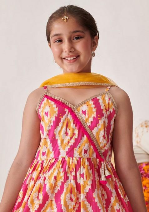 Orange Printed Kurta With Sharara And Dupatta (Set of 3)