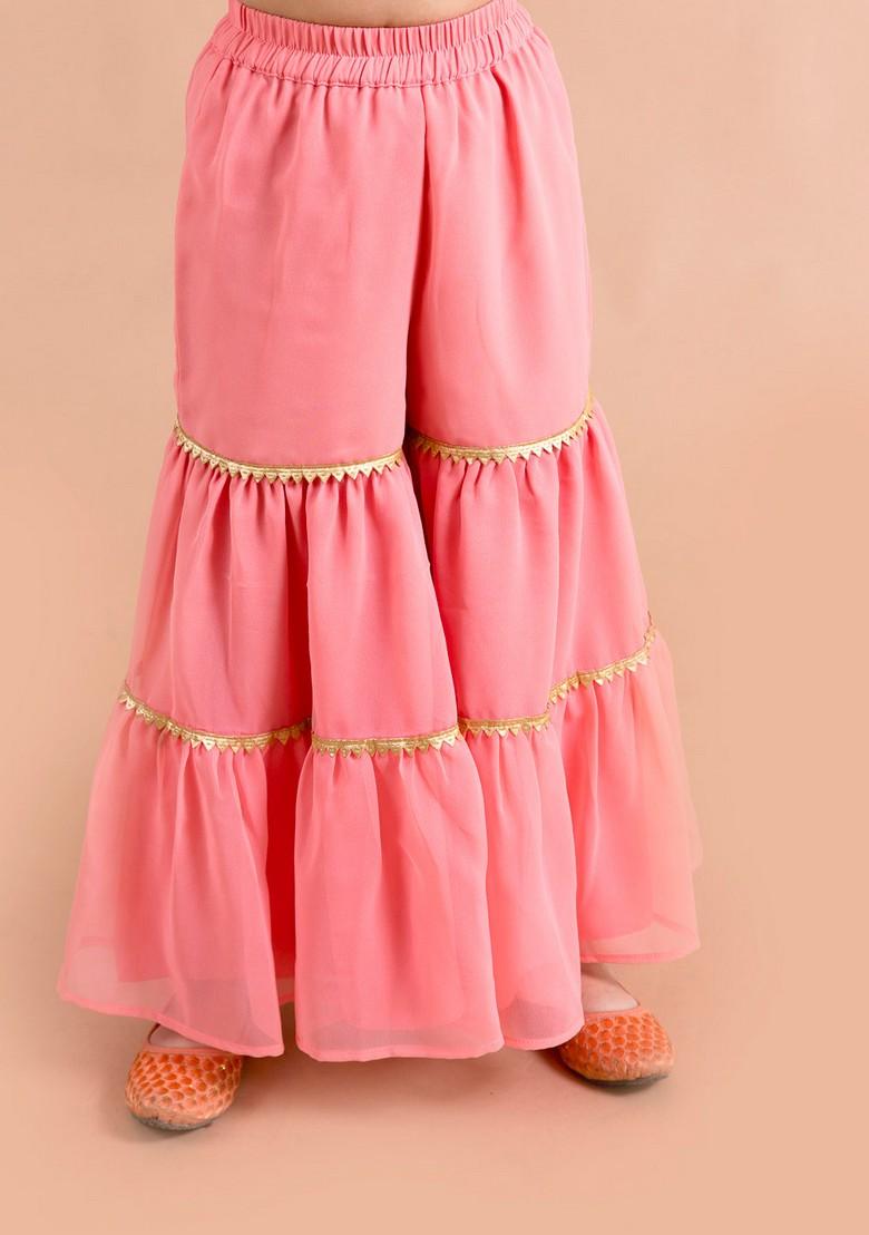 Peach Printed Kurta With Sharara And Dupatta (Set of 3)