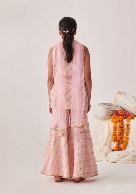 Peach Kurta With Sharara And Dupatta (Set of 3)