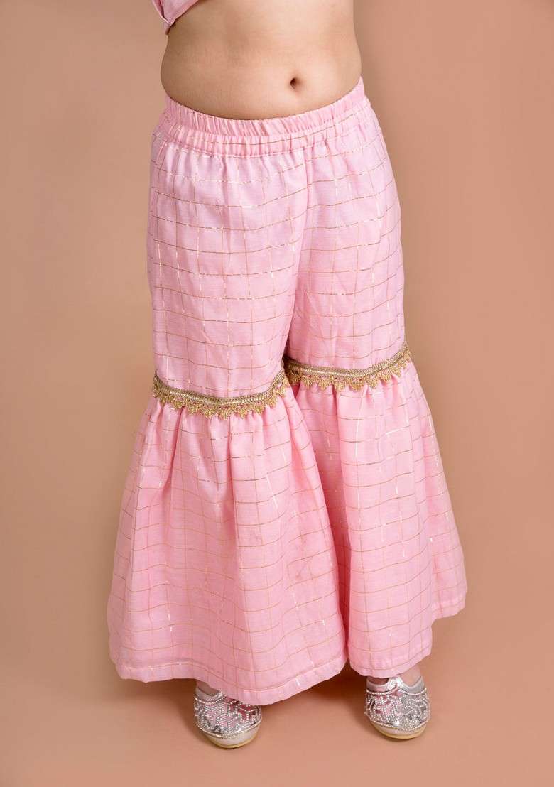 Pink Printed Kurta With Sharara And Dupatta (Set of 3) - Indya