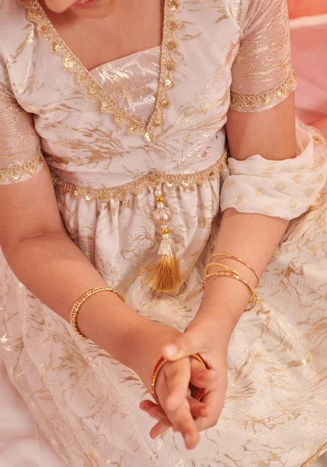 White Printed Kurta With Sharara And Dupatta (Set of 3)