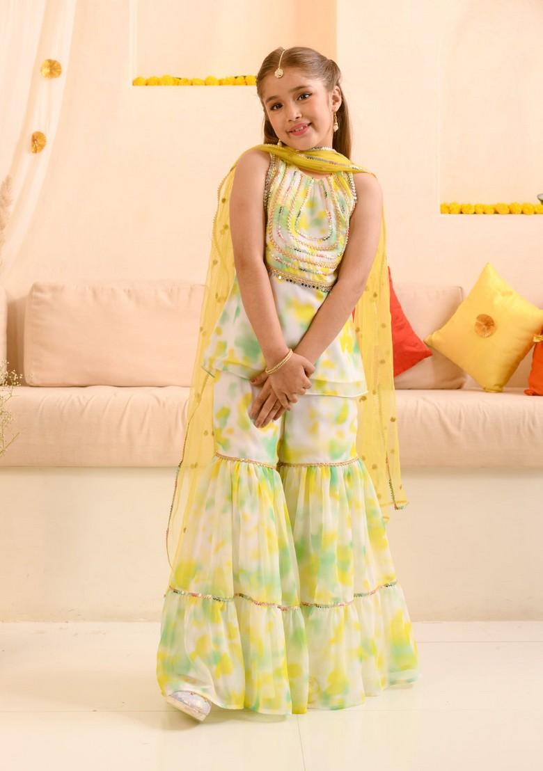 Multicolour Embroidered Kurta With Sharara And Dupatta (Set of 3)