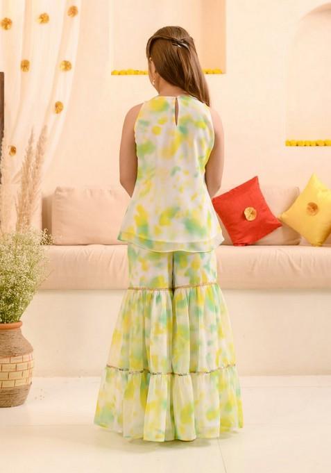 Multicolour Embroidered Kurta With Sharara And Dupatta (Set of 3)