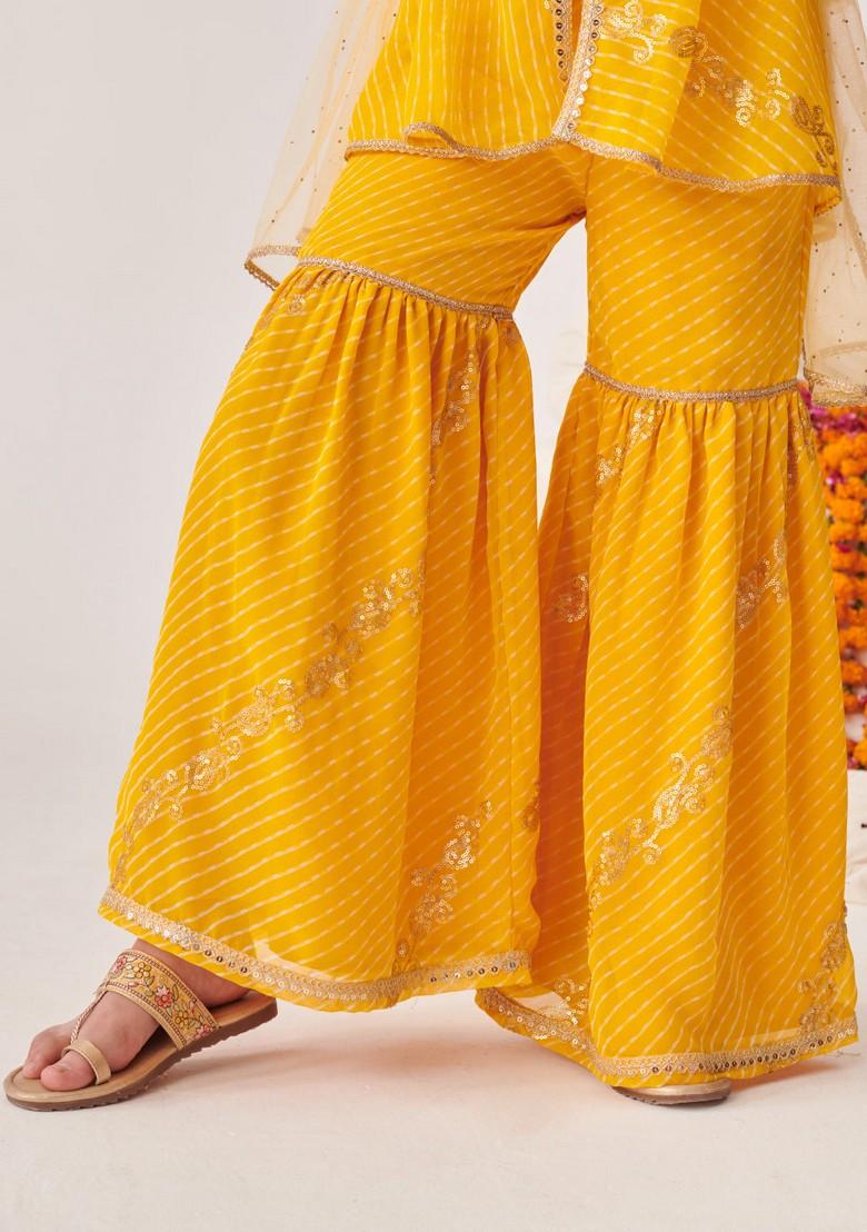Yellow Printed Kurta With Sharara And Dupatta (Set of 3)