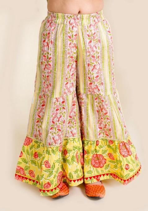 Yellow Printed Kurta With Sharara And Dupatta (Set of 3)
