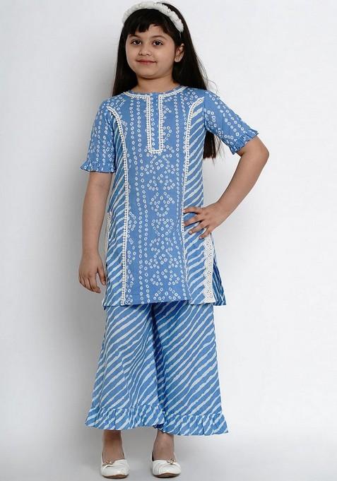 Blue Printed Kurta With Palazzo (Set of 2)