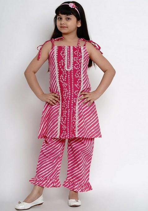 Pink Printed Kurta With Palazzo (Set of 2)