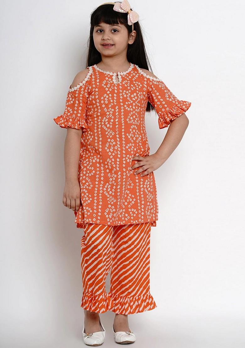 Orange Printed Kurta With Palazzo (Set of 2)