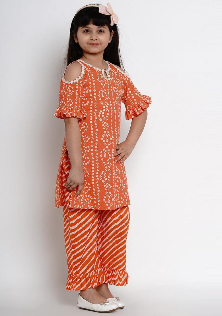 Orange Printed Kurta With Palazzo (Set of 2)