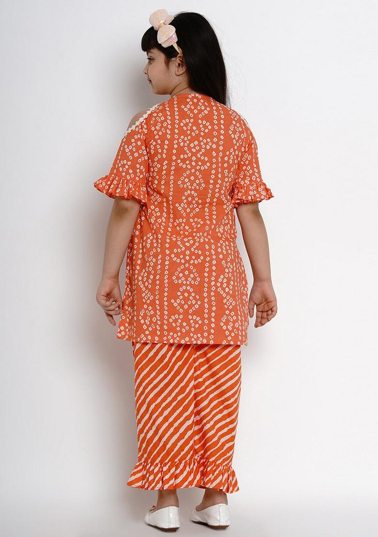 Orange Printed Kurta With Palazzo (Set of 2)