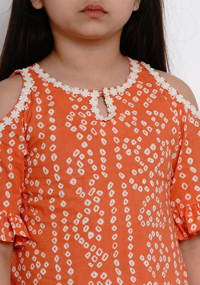 Orange Printed Kurta With Palazzo (Set of 2)