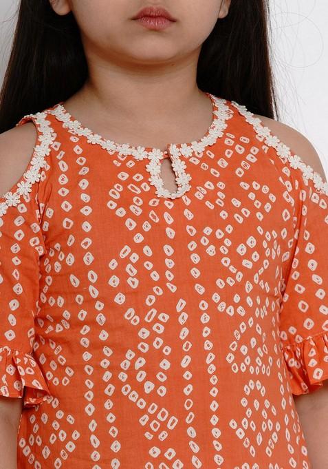 Orange Printed Kurta With Palazzo (Set of 2)