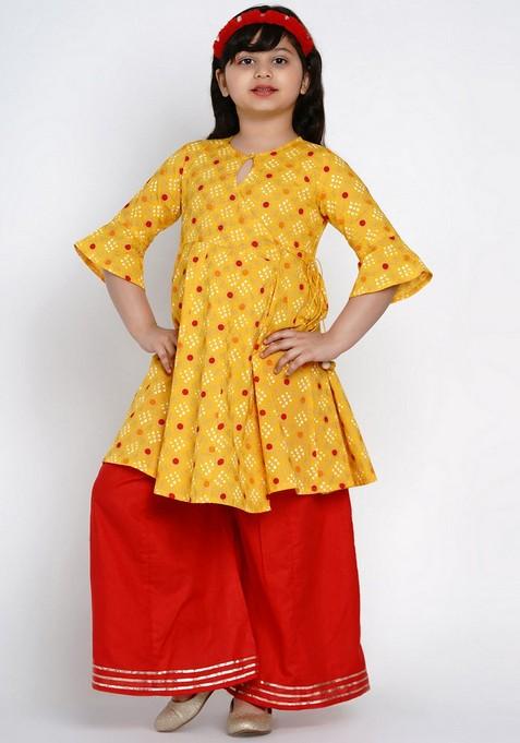 Yellow Printed Kurta With Palazzo (Set of 2)