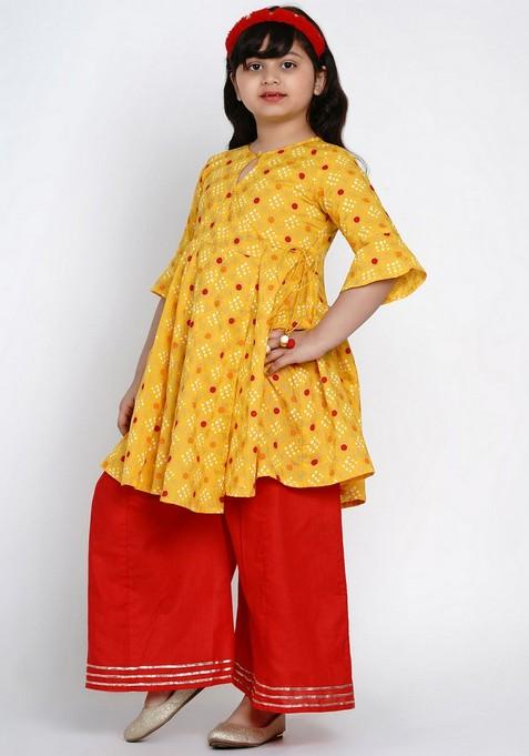 Yellow Printed Kurta With Palazzo (Set of 2)