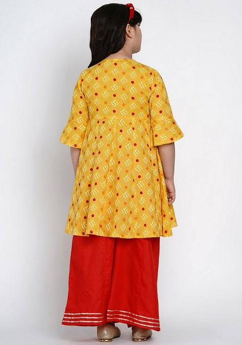 Yellow Printed Kurta With Palazzo (Set of 2)
