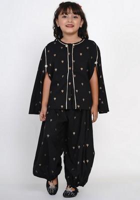 Black Self Design Tunic With Pants (Set of 2)