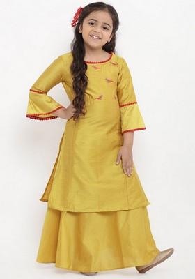 Yellow Embroidered Kurta With Skirt (Set of 2)