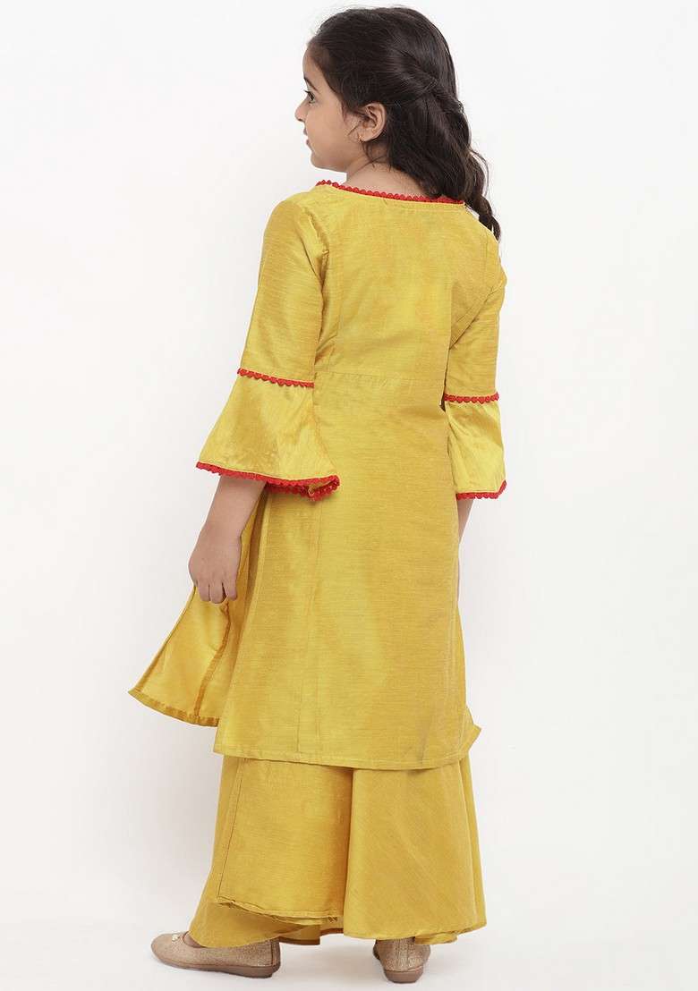 Yellow Embroidered Kurta With Skirt (Set of 2) - Indya