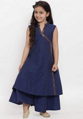 Navy Blue Self Design Kurta With Palazzo (Set of 2)