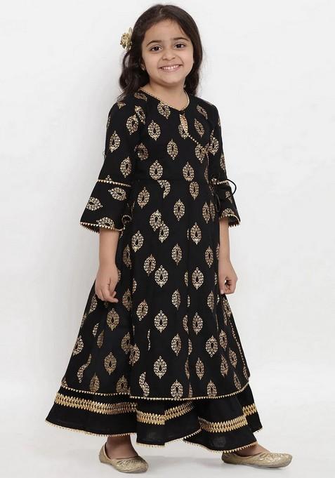 Black Printed Kurta With Palazzo (Set of 2)