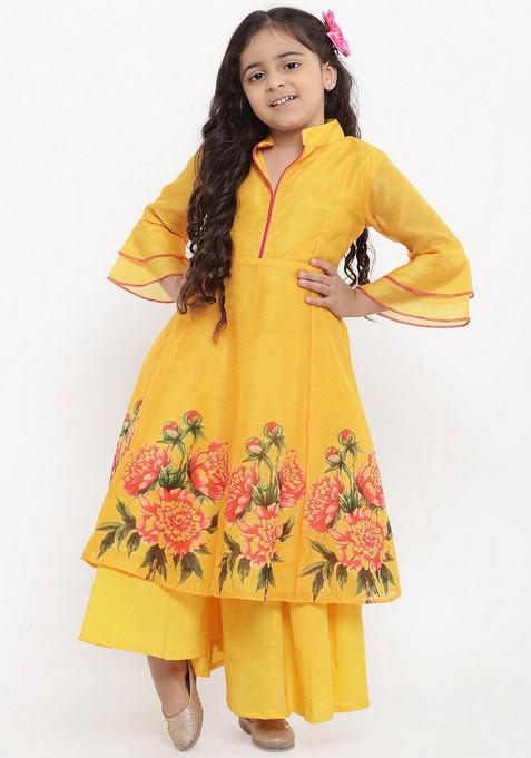 Yellow Printed Kurta With Palazzo (Set of 2)