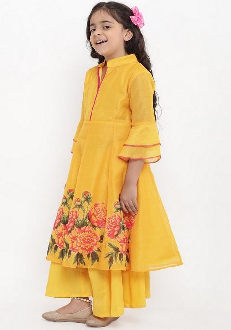 Yellow Printed Kurta With Palazzo (Set of 2)