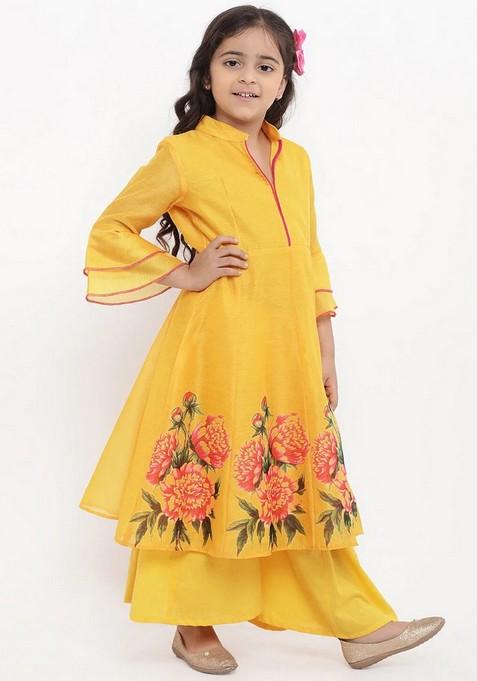 Yellow Printed Kurta With Palazzo (Set of 2)
