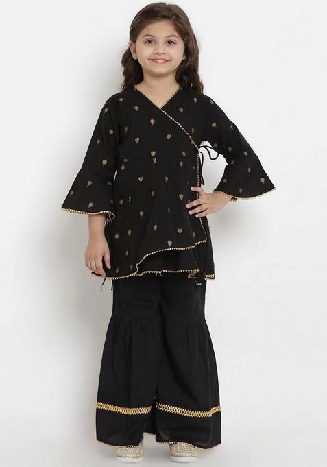 Black Embroidered Sharara With Kurta (Set of 2)