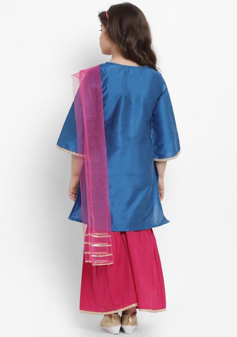 Blue Angrakha Kurta With Palazzo And Dupatta (Set of 3)