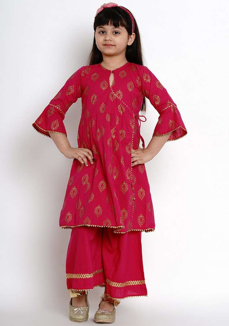 Fuchsia Embroidered Kurta With Palazzo (Set of 2) - Indya