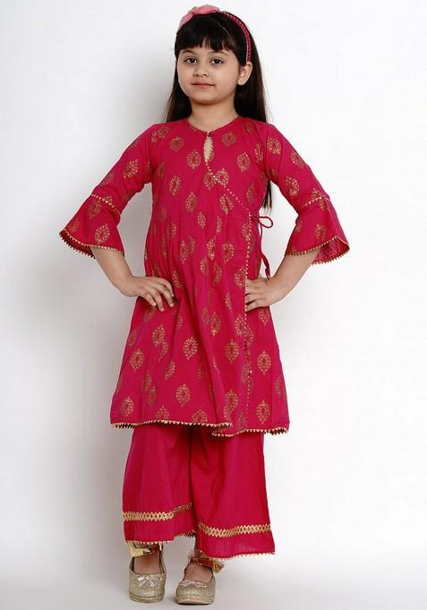 Fuchsia Embroidered Kurta With Palazzo (Set of 2)