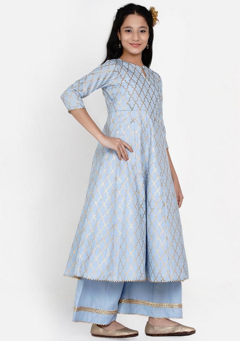 Blue Printed Kurta With Palazzo (Set of 2)
