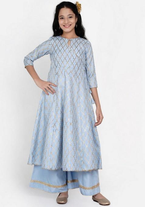 Blue Printed Kurta With Palazzo (Set of 2)