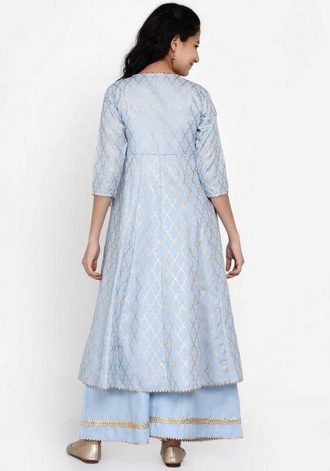 Blue Printed Kurta With Palazzo (Set of 2)