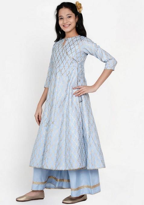 Blue Printed Kurta With Palazzo (Set of 2)