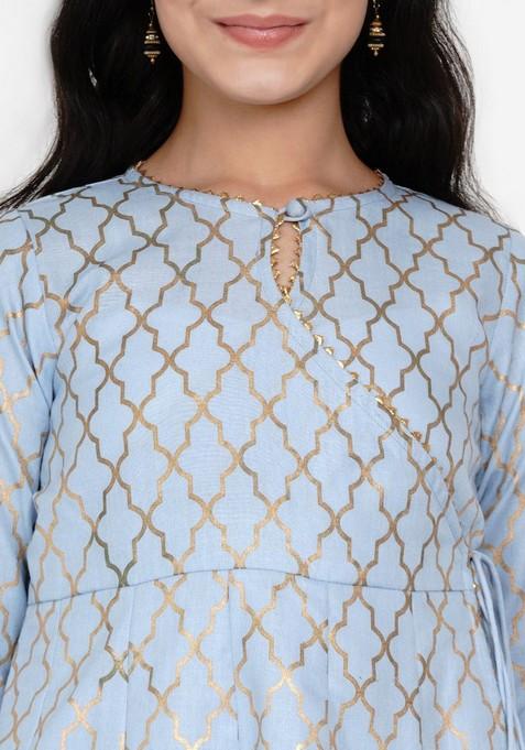 Blue Printed Kurta With Palazzo (Set of 2)