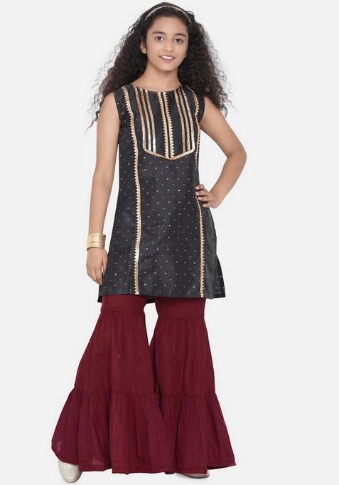 Black Printed Sharara With Kurta (Set of 2)