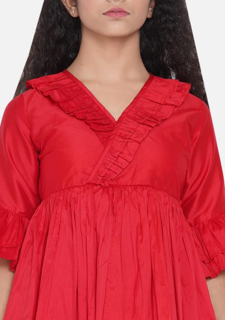 Red Pleated Kurta With Palazzo (Set of 2)