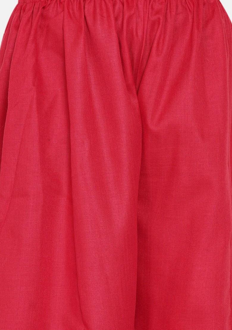 Red Pleated Kurta With Palazzo (Set of 2)