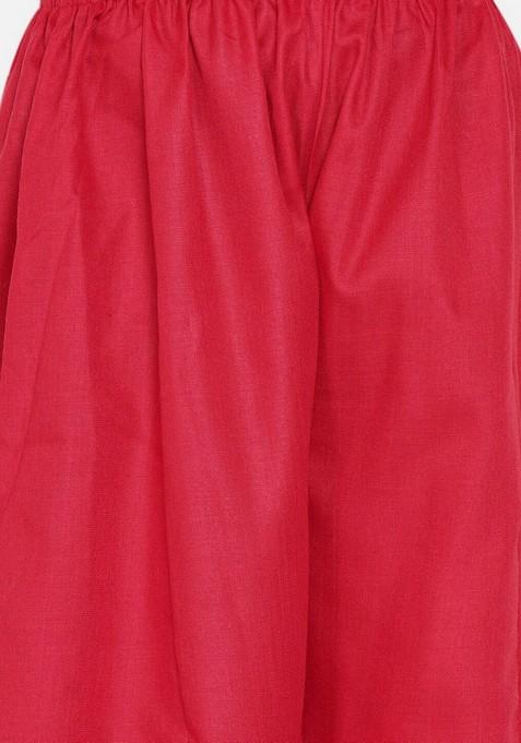 Red Pleated Kurta With Palazzo (Set of 2)