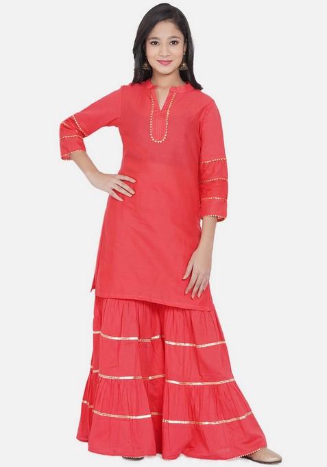 Pink Solid Sharara With Kurta (Set of 2)