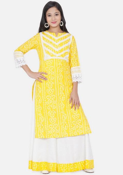 Yellow Printed Kurta With Pants (Set of 2)