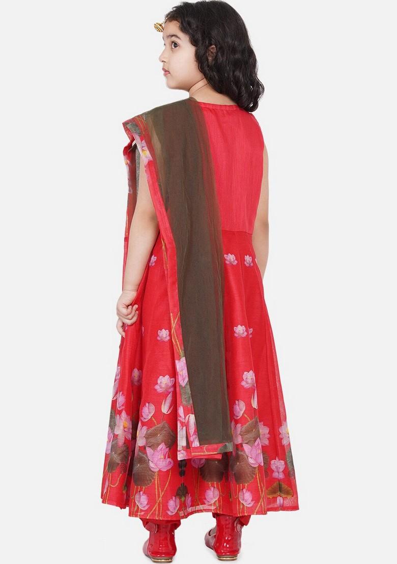 Red Printed Kurta With Pants And Dupatta (Set of 3)
