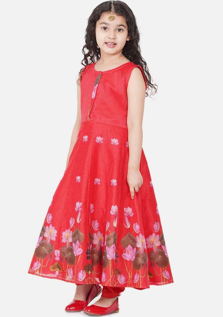 Red Printed Kurta With Pants And Dupatta (Set of 3) - Indya