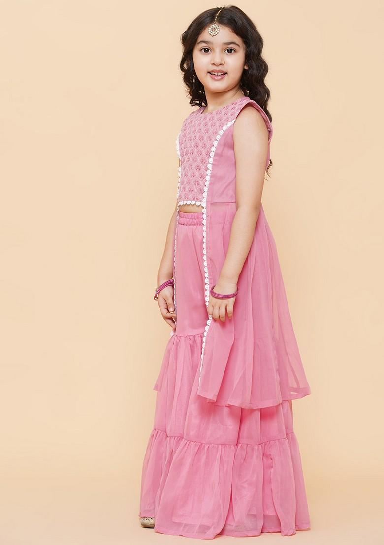 Pink Self Design Sharara With Kurta (Set of 2) - Indya