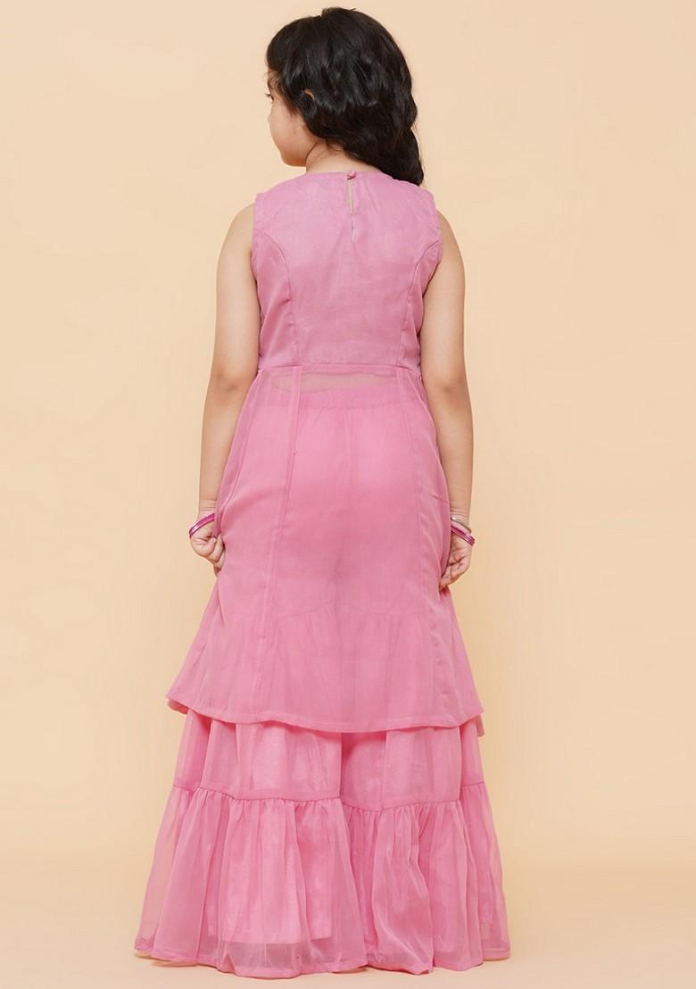 Pink Self Design Sharara With Kurta (Set of 2) - Indya