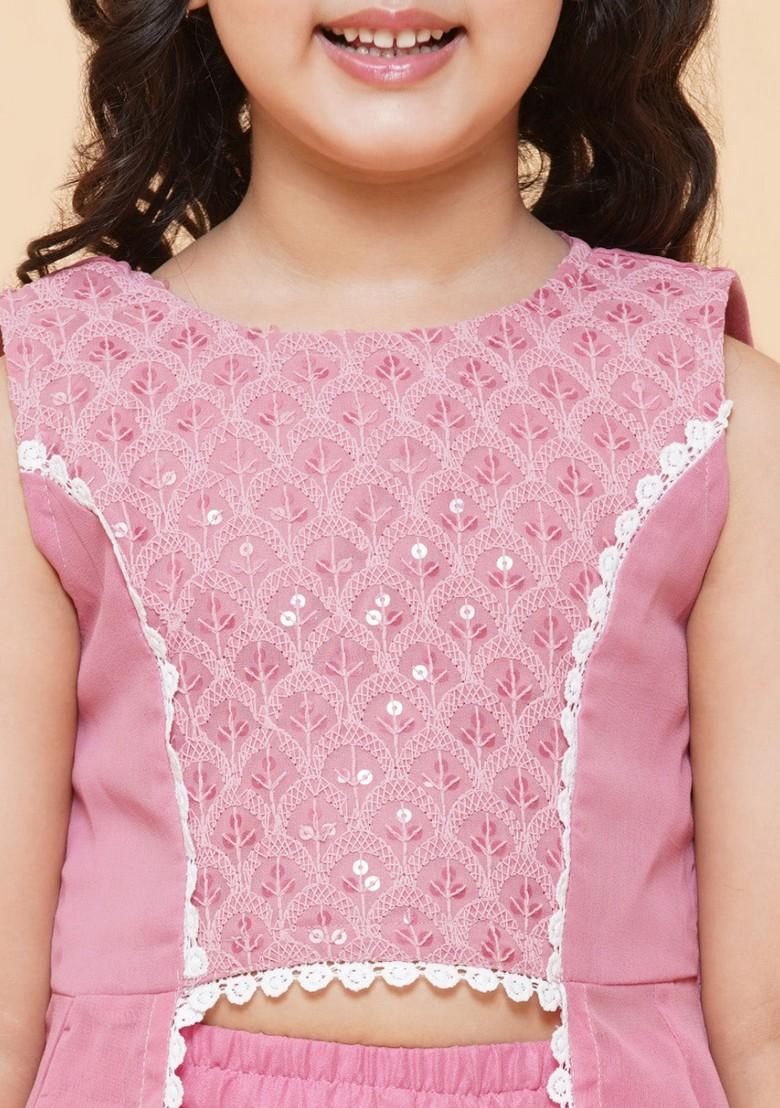 Pink Self Design Sharara With Kurta (Set of 2) - Indya